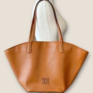 Liz Claiborne Faux Leather Tote Shoulder Bag Overnight Travel Work Large Brown